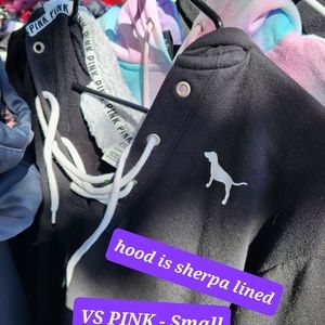 VS PINK Hooded Sweatshirt with Sherpa-Lined Hood ; Size Small